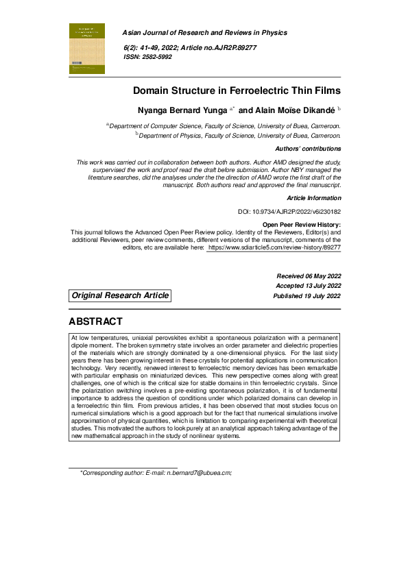 Pdf Domain Structure In Ferroelectric Thin Films