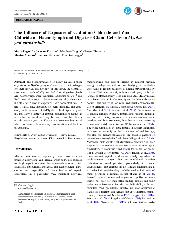(PDF) The Influence of Exposure of Cadmium Chloride and Zinc Chloride ...