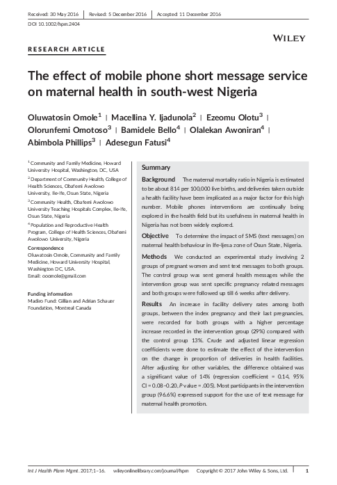 (PDF) The effect of mobile phone short message service on maternal ...