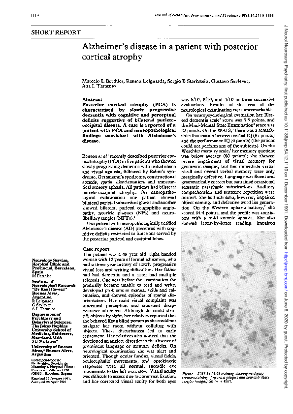 (PDF) Alzheimer's disease in a patient with posterior cortical atrophy