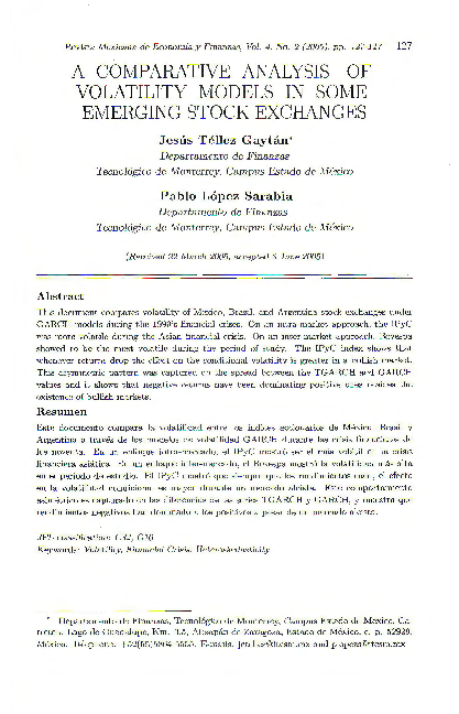 (PDF) A Comparative Analysis of Volatility Models in Some Emerging ...