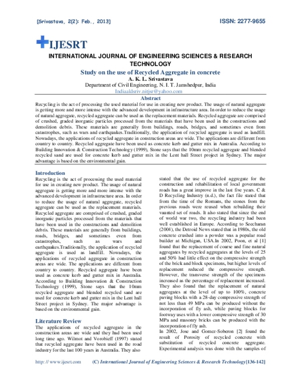 (PDF) Study on the use of Recycled Aggregate in concrete