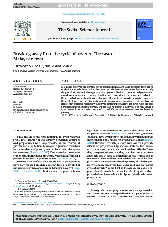 (PDF) Breaking away from the cycle of poverty: The case of Malaysian poor