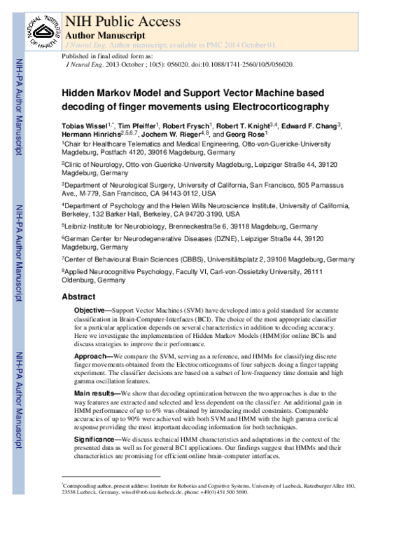 (PDF) Hidden Markov model and support vector machine based decoding of ...