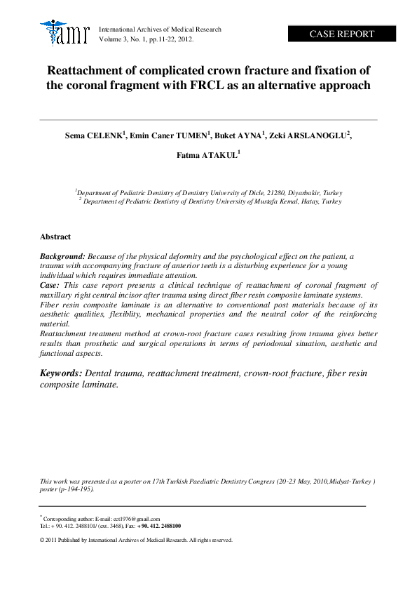 (PDF) Reattachment of complicated crown fracture and fixation of the ...