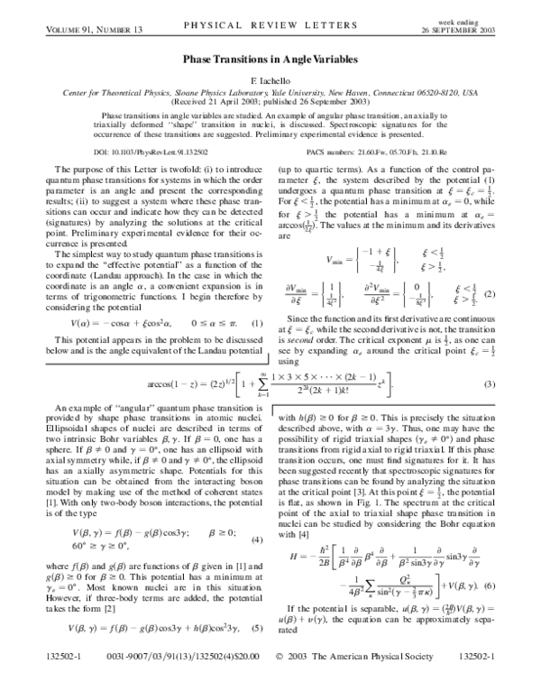 (PDF) Phase Transitions in Angle Variables