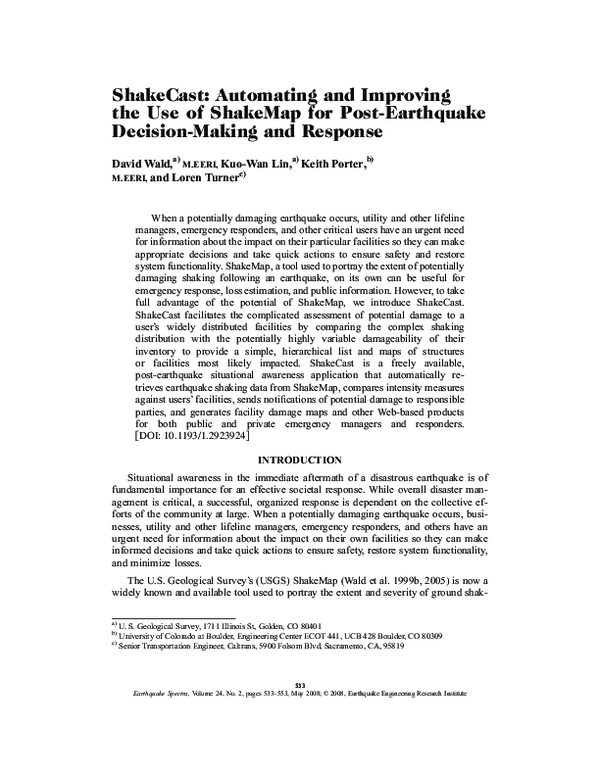 (PDF) ShakeCast: Automating and Improving the Use of ShakeMap for Post ...
