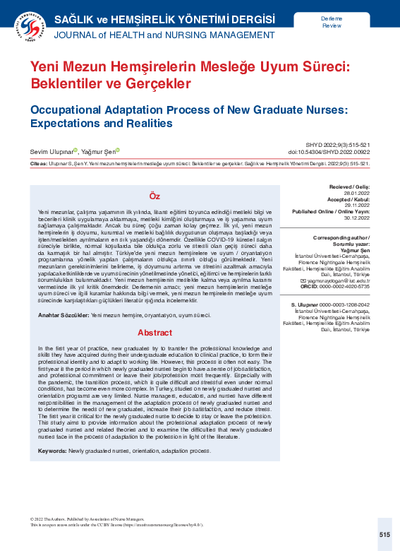 (PDF) Occupational Adaptation Process of New Graduate Nurses ...