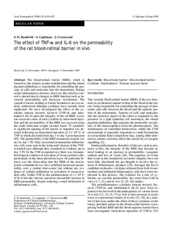 (PDF) The effect of TNF-α and IL-6 on the permeability of the rat blood ...