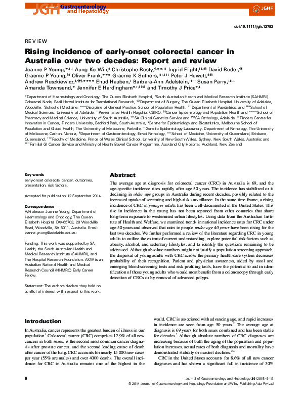 (PDF) Rising incidence of early-onset colorectal cancer in Australia ...