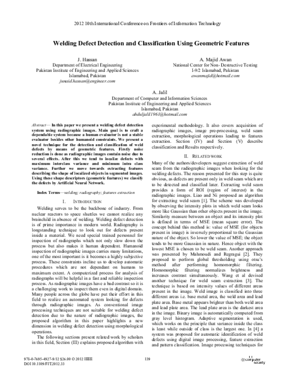 (PDF) Welding Defect Detection and Classification Using Geometric