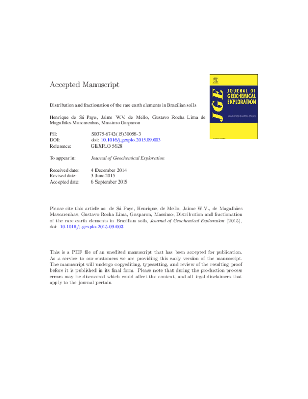 (PDF) Distribution and fractionation of the rare earth elements in ...