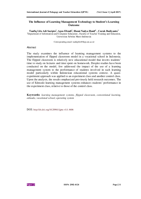 (PDF) The Influence of Learning Management Technology to Student’s ...