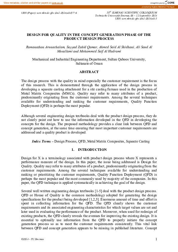 (PDF) Design for Quality in the Concept Generation Phase of the Product ...