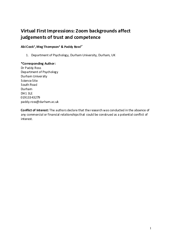 (PDF) Virtual First Impressions: Zoom backgrounds affect judgements of ...