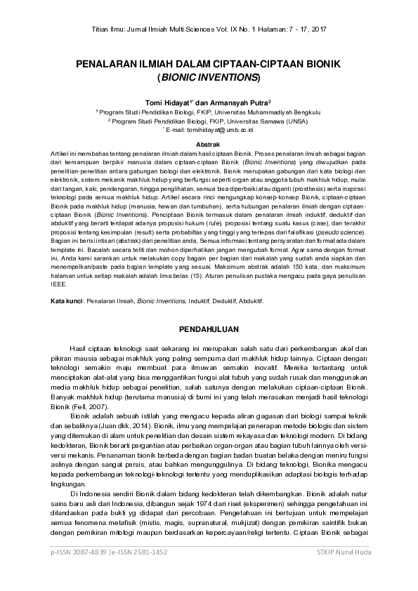 (PDF) Penalaran Ilmiah dalam Ciptaan-Ciptaan Bionik (Bionic Inventions ...
