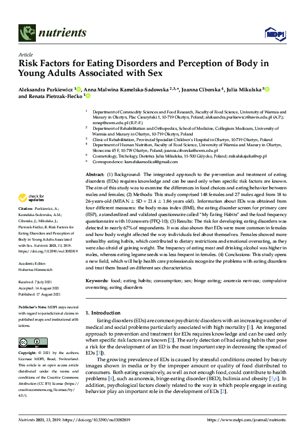 (PDF) Risk Factors for Eating Disorders and Perception of Body in Young ...