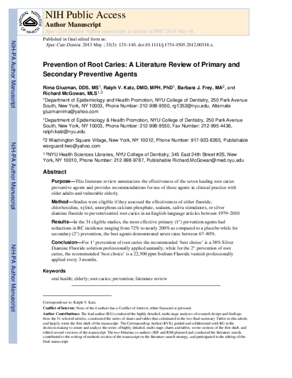 (PDF) Prevention of root caries a literature review of primary and