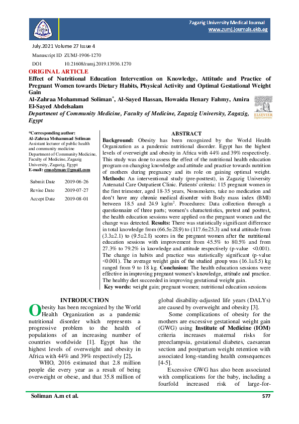 (PDF) Effect of Nutritional Education Intervention on Knowledge ...