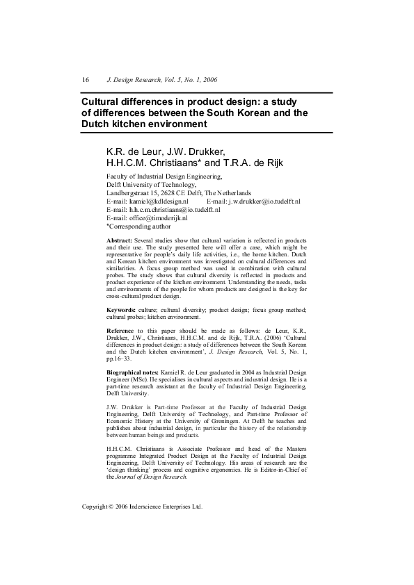 (PDF) Cultural differences in product design: a study of differences ...