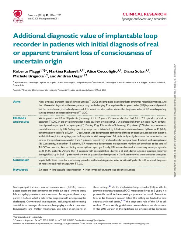 (PDF) Additional diagnostic value of implantable loop recorder in ...