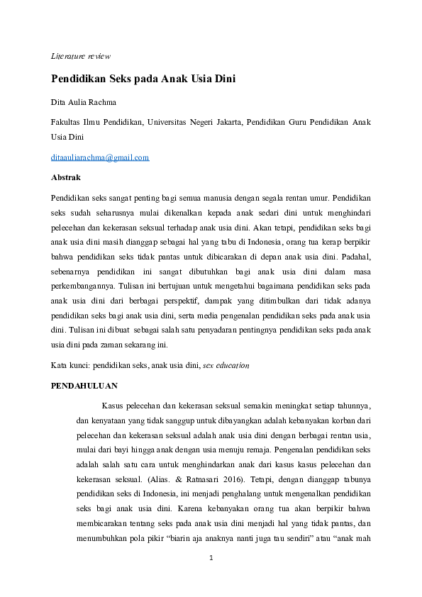 Doc Pendidikan Seks Pada Anak Usia Dini
