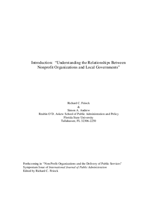 (PDF) Introduction: Understanding the Relationships Between Nonprofit ...