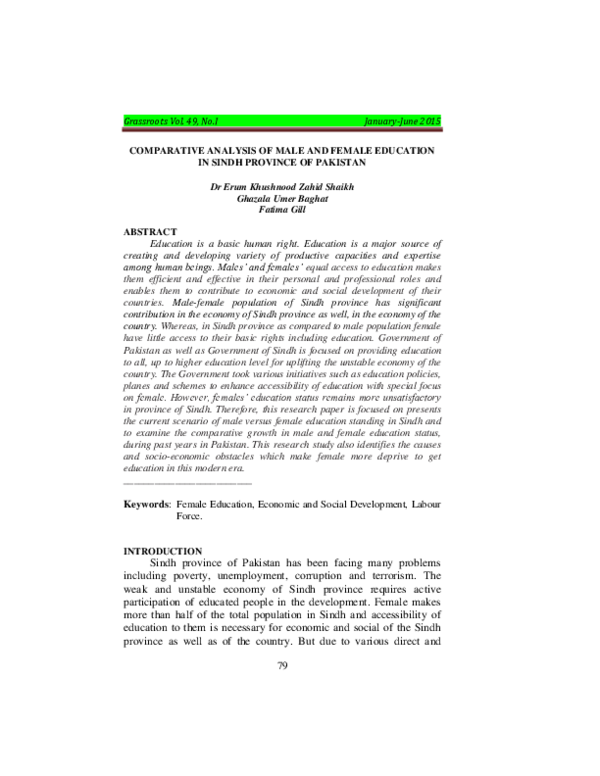 (PDF) Comparative Analysis of Male and Female Education in Sindh ...