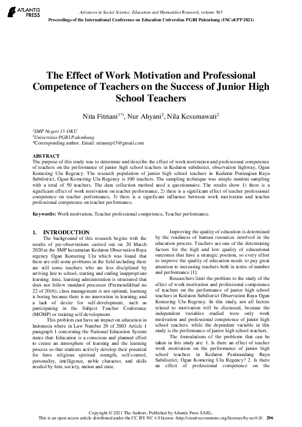 (PDF) The Effect of Work Motivation and Professional Competence of ...