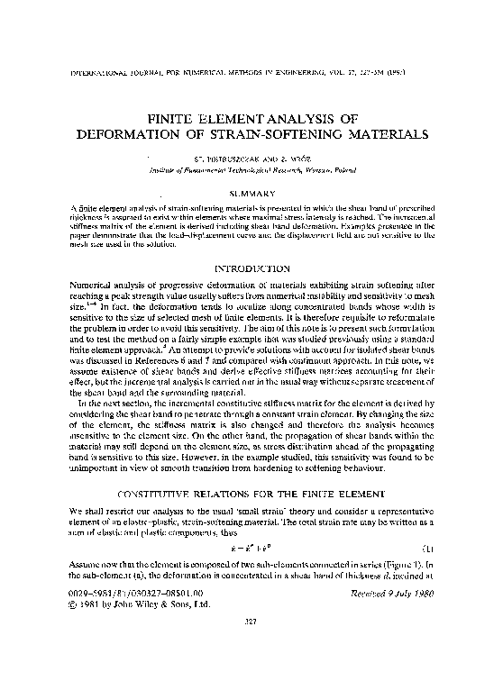 (PDF) Finite element analysis of deformation of strain-softening materials