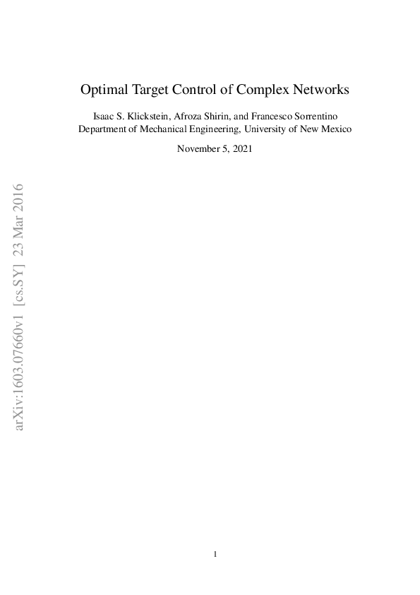 (PDF) Optimal Target Control of Complex Networks