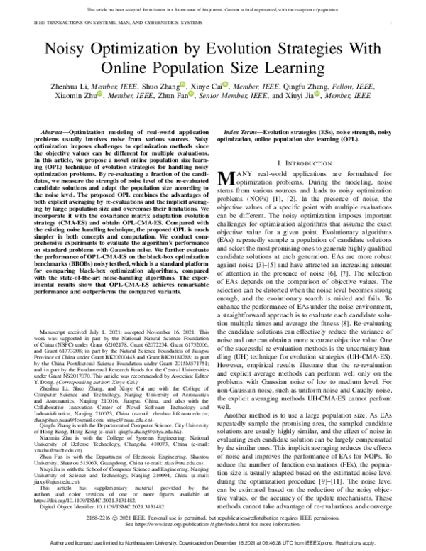 (PDF) Noisy Optimization by Evolution Strategies With Online Population ...