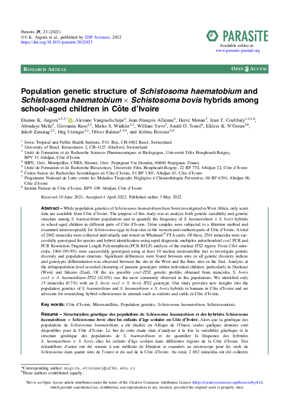 (PDF) Population genetic structure of Schistosoma haematobium and ...