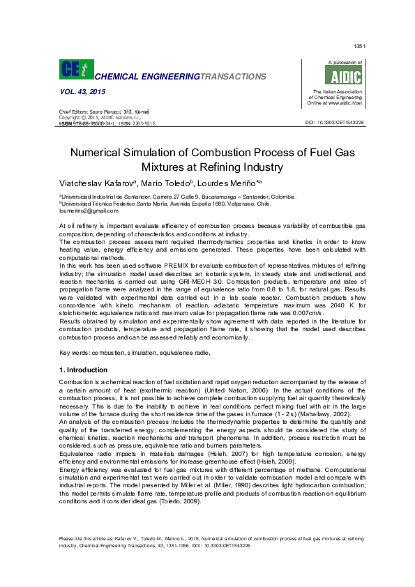 (PDF) Numerical Simulation of Combustion Process of Fuel Gas Mixtures ...