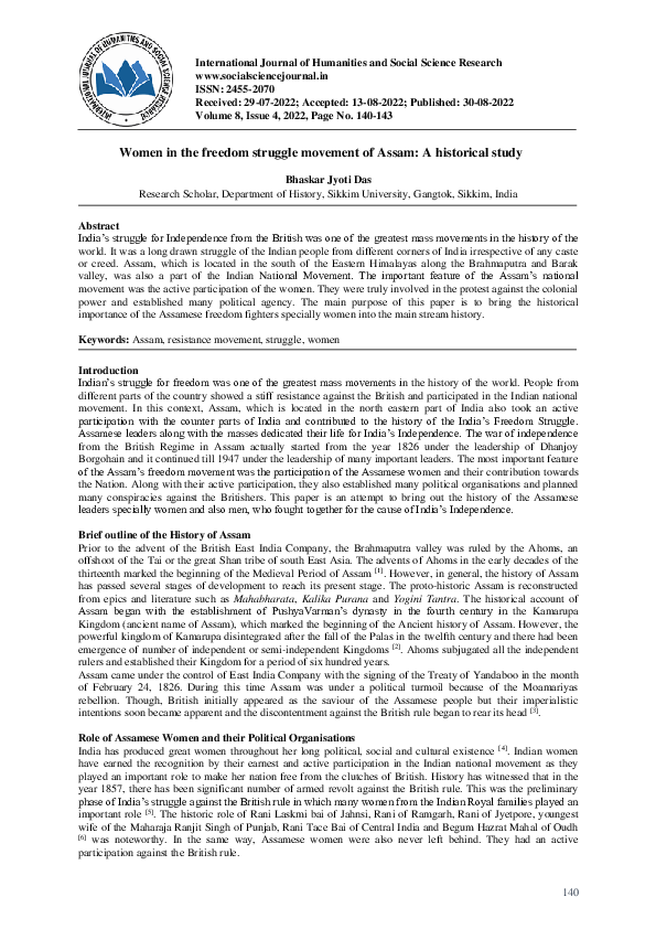 (PDF) Women in the freedom struggle movement of Assam: A historical study
