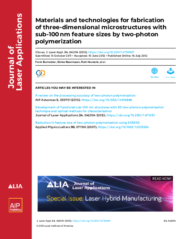 (PDF) Materials and technologies for fabrication of three-dimensional ...