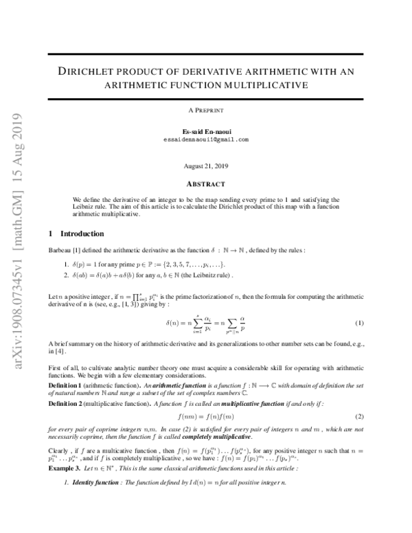 (PDF) Dirichlet product of derivative arithmetic with an arithmetic ...