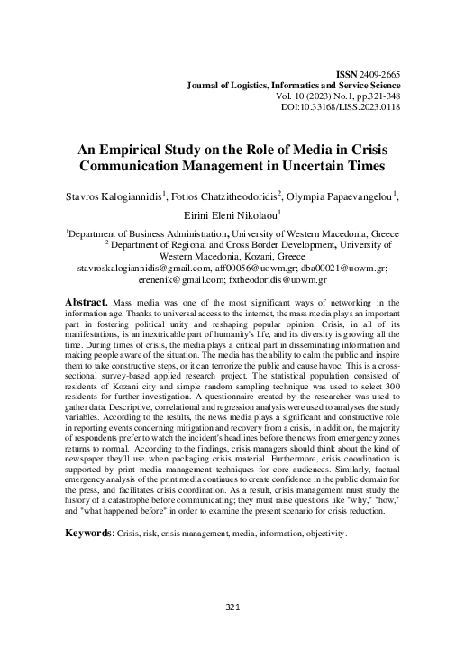 PDF An Empirical Study On The Role Of Media In Crisis Communication PDF An Empirical Study On The Role Of Media In Crisis Communication