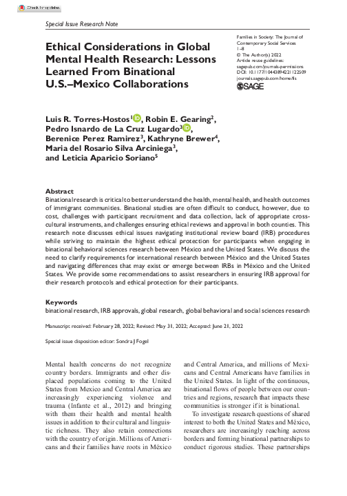 (PDF) Ethical Considerations in Global Mental Health Research: Lessons ...
