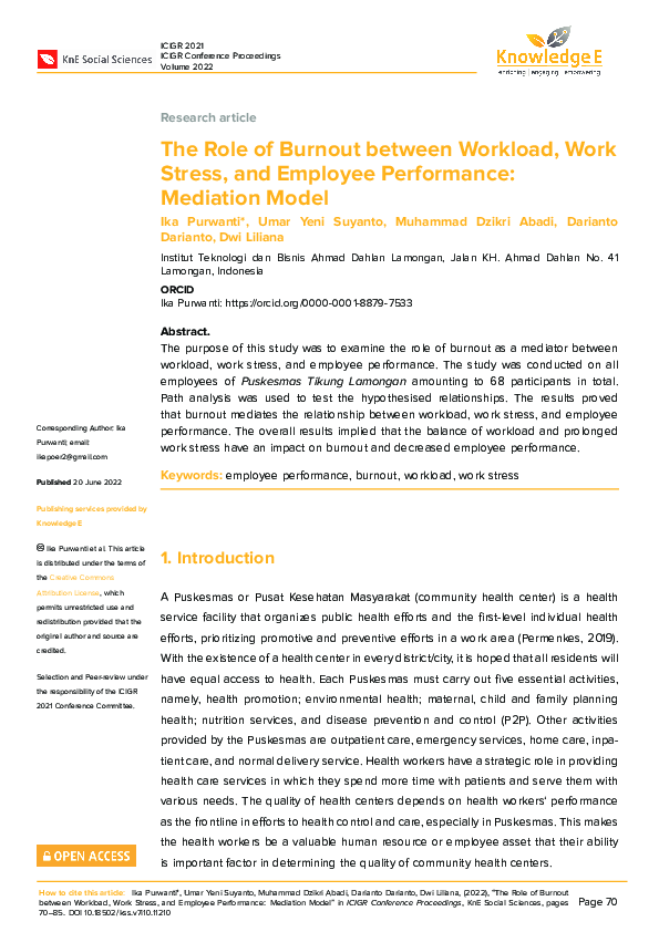(PDF) The Role of Burnout between Workload, Work Stress, and Employee ...