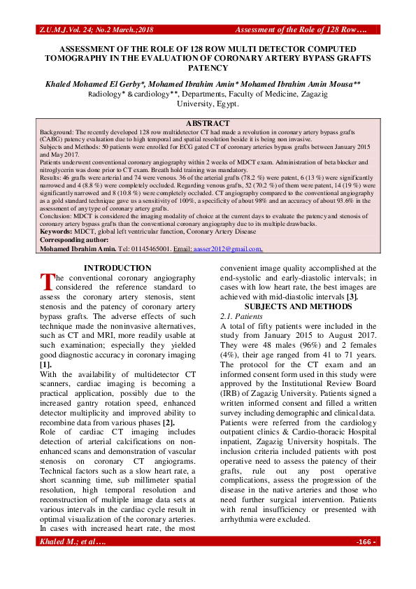 (PDF) Assessment of the Role of 128 Row Multi Detector Computed ...