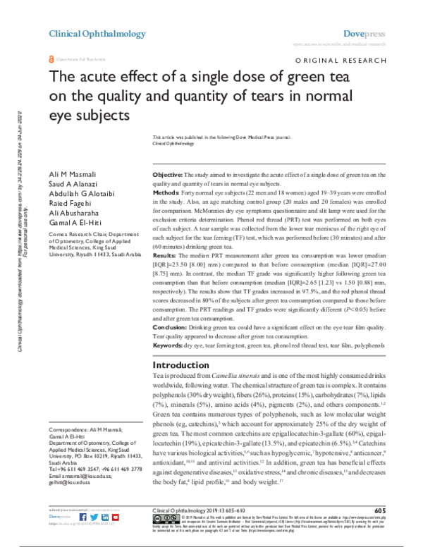 (PDF) The acute effect of a single dose of green tea on the quality and ...