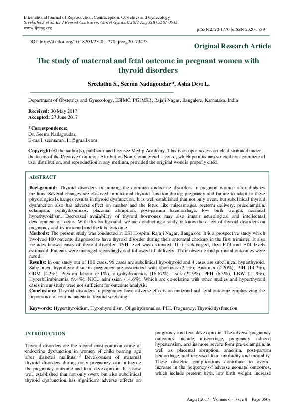 (PDF) The study of maternal and fetal outcome in pregnant women with ...
