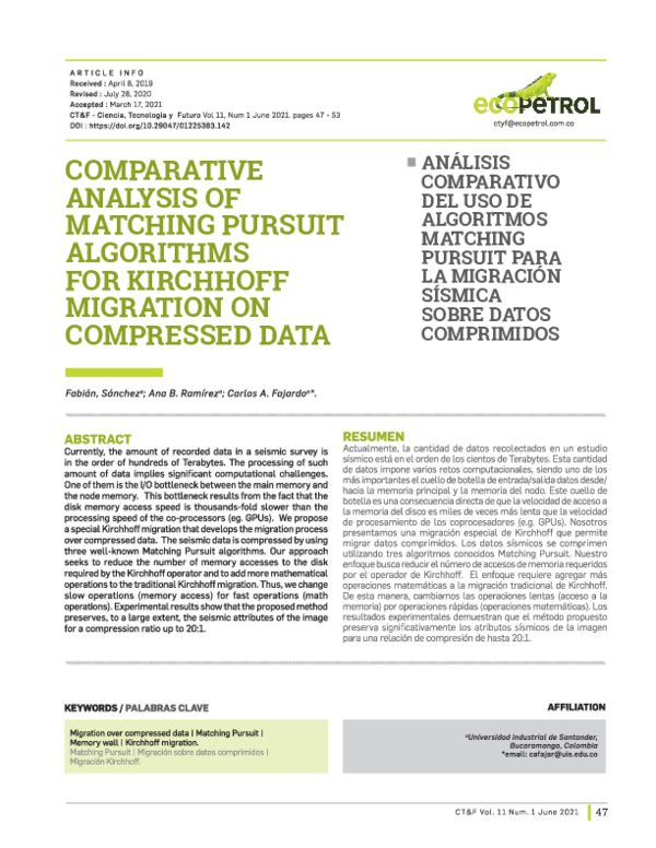 (PDF) Comparative analysis of matching pursuit algorithms for Kirchhoff ...
