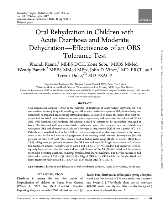 (PDF) Oral Rehydration in Children with Acute Diarrhoea and Moderate