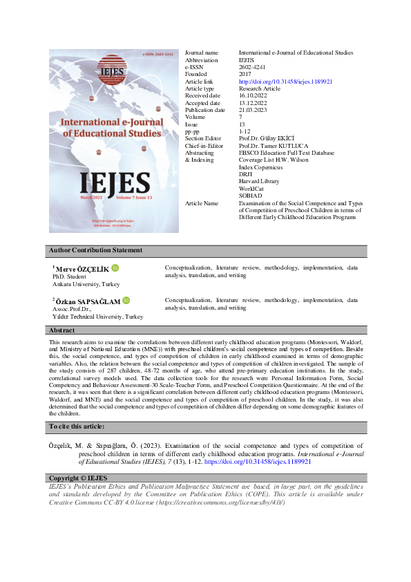 (PDF) Examination of the Social Competence and Types of Competition of ...