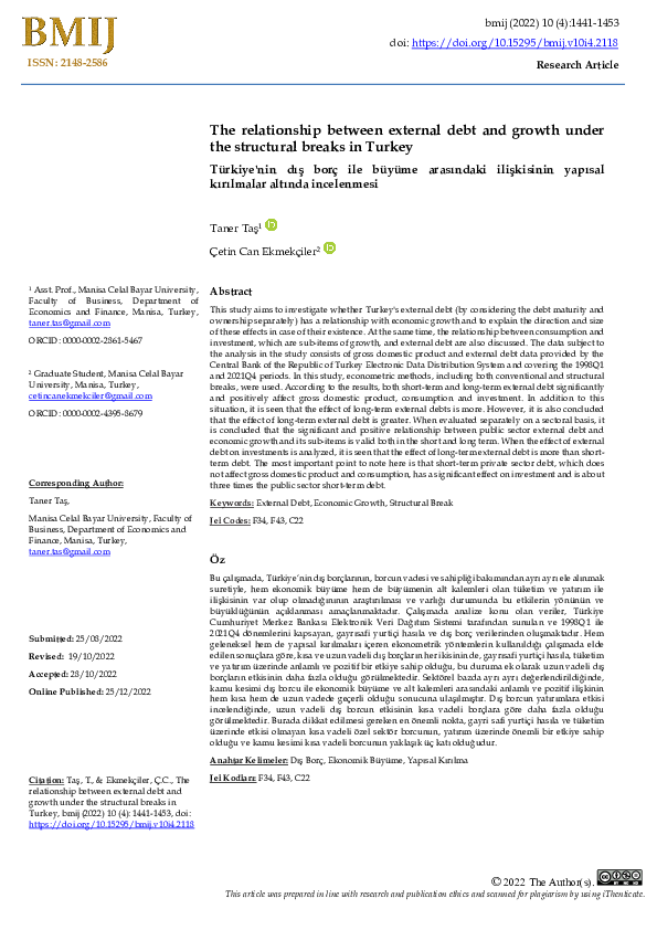 (PDF) The relationship between external debt and growth under the ...