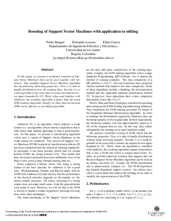(PDF) Boosting of Support Vector Machines with Application to Editing