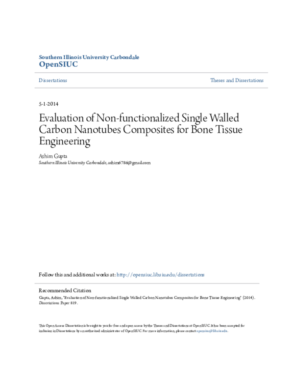(PDF) Evaluation of Non-functionalized Single Walled Carbon Nanotubes ...