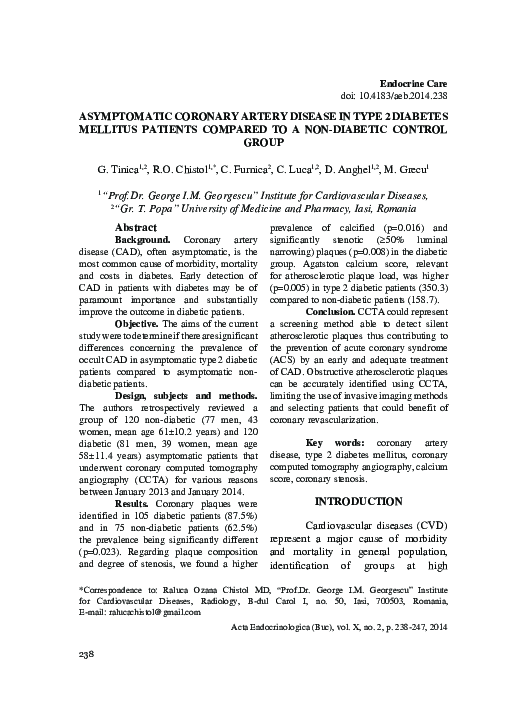 (PDF) Asymptomatic Coronary Artery Disease in Type 2 Diabetes Mellitus ...